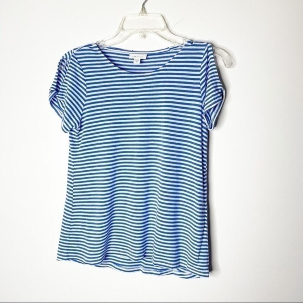 J. Jill Blue & White Striped Linen‎ & Rayon Blend Top Size XS
